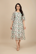 Snuggle Spot Women's Georgette Printed Round Neck Short Sleeve Dress (Pink)