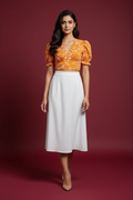 Snuggle Spot Women's Knitting Printed V-Neck Puff Sleeve Tops (Yellow)