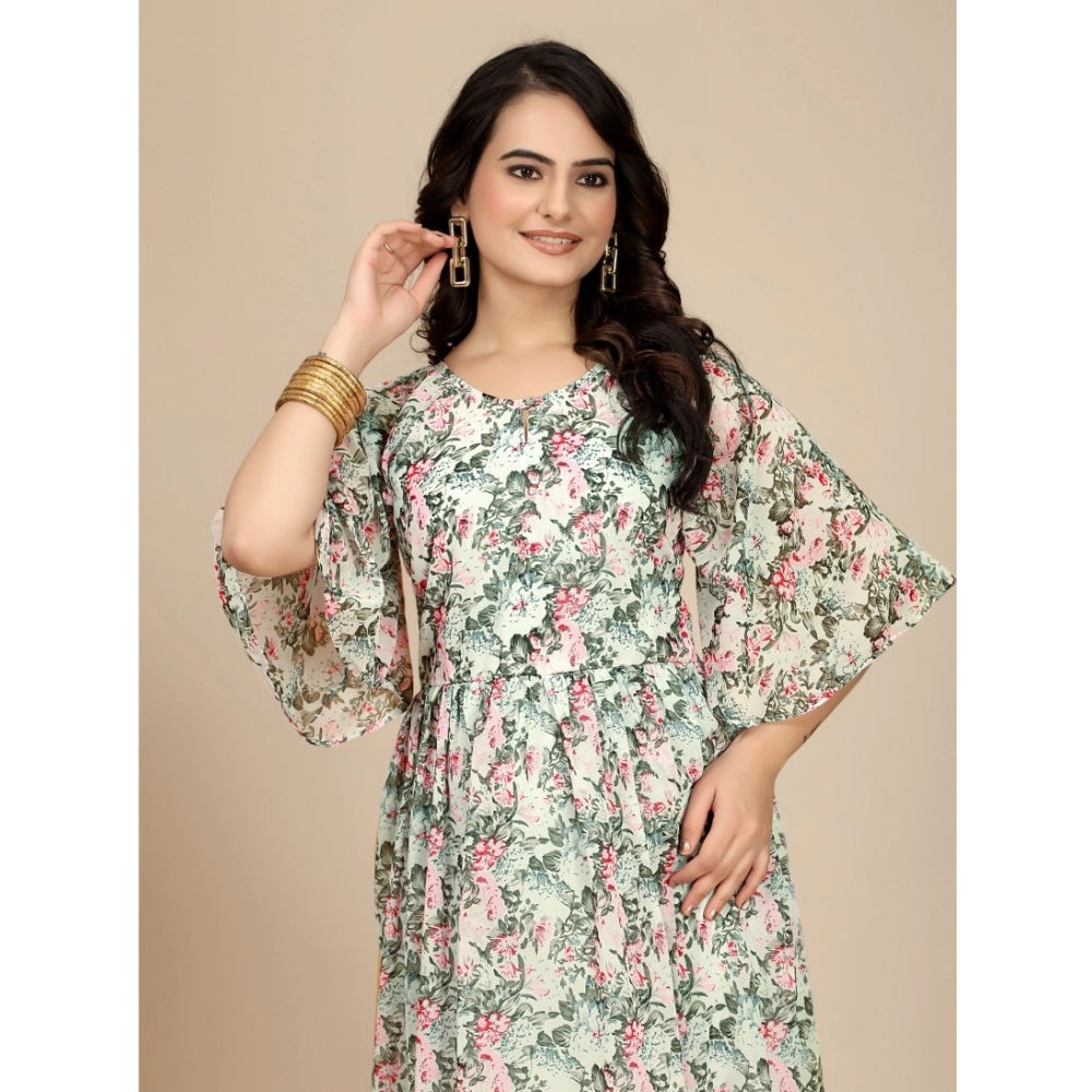 Snuggle Spot Women's Georgette Printed Round Neck Short Sleeve Dress (Pink)
