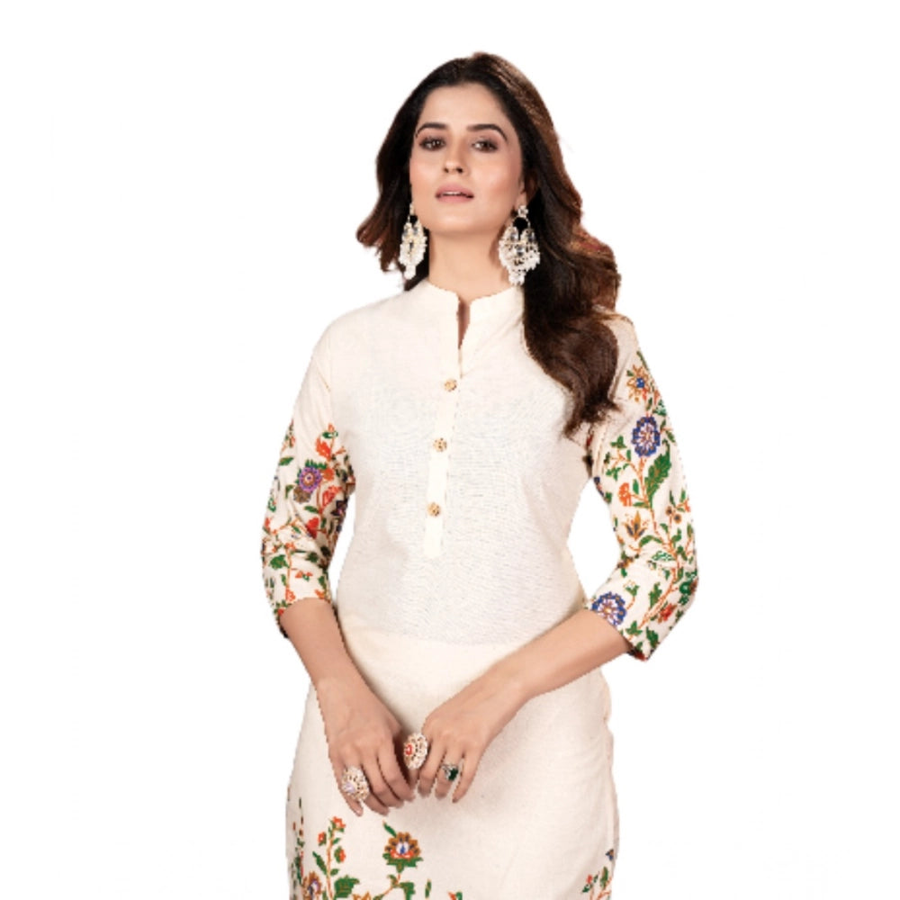 Snuggle Spot Women's Cotton Printed 3/4th Sleeve Kurti With Pant (Cream )