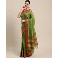 Snuggle Spot Women's Cotton Silk Checkered Saree With Unstitched Blouse 5.5Mtr (Mehendi)