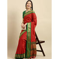 Snuggle Spot Women's Cotton Silk Checkered Saree With Unstitched Blouse 5.5Mtr (Red)