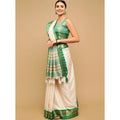Snuggle Spot Women's Cotton Silk Checkered Saree With Unstitched Blouse 5.5Mtr (Green)