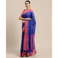 Snuggle Spot Women's Cotton Silk Checkered Saree With Unstitched Blouse 5.5Mtr (R Blue)