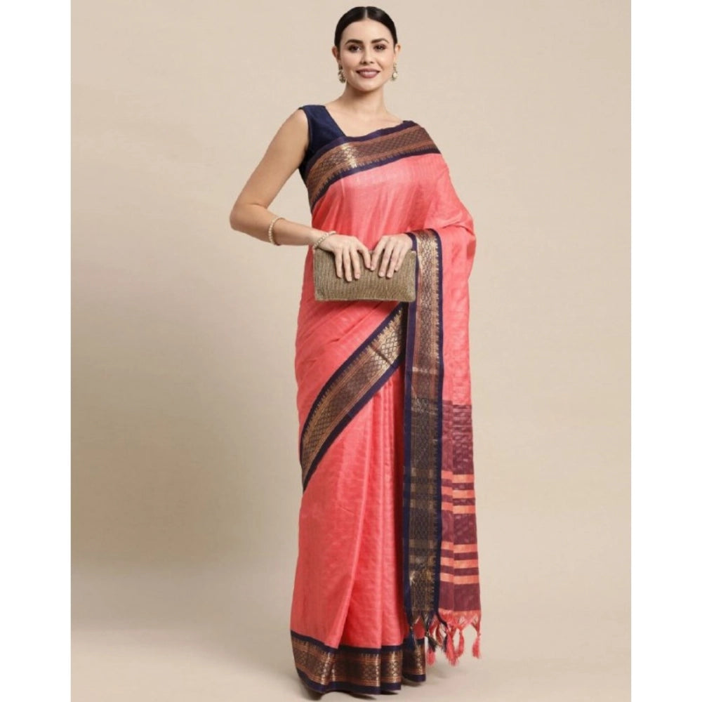 Snuggle Spot Women's Cotton Silk Checkered Saree With Unstitched Blouse 5.5Mtr (Pink)