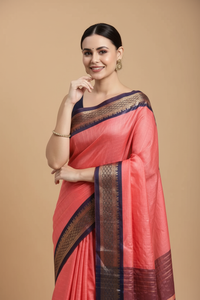 Snuggle Spot Women's Cotton Silk Checkered Saree With Unstitched Blouse 5.5Mtr (Pink)