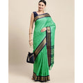 Snuggle Spot Women's Cotton Silk Checkered Saree With Unstitched Blouse 5.5Mtr (Green)