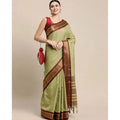 Snuggle Spot Women's Cotton Silk Checkered Saree With Unstitched Blouse 5.5Mtr (olive)