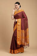 Snuggle Spot Women's Cotton Silk Checkered Saree With Unstitched Blouse 5.5Mtr (Coffee)
