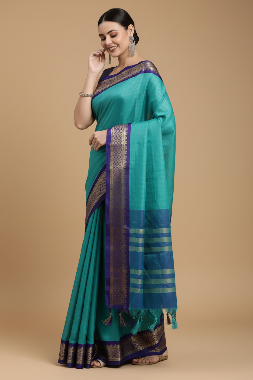 Snuggle Spot Women's Cotton Silk Checkered Saree With Unstitched Blouse 5.5Mtr (Firoji)