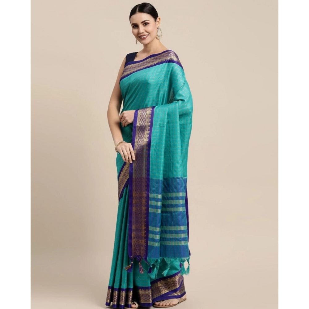 Snuggle Spot Women's Cotton Silk Checkered Saree With Unstitched Blouse 5.5Mtr (Firoji)