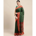 Snuggle Spot Women's Cotton Silk Checkered Saree With Unstitched Blouse 5.5Mtr (B Green)