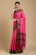 Snuggle Spot Women's Cotton Silk Checkered Saree With Unstitched Blouse 5.5Mtr (Rani Black)