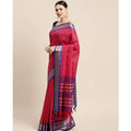 Snuggle Spot Women's Cotton Silk Checkered Saree With Unstitched Blouse 5.5Mtr (Red)