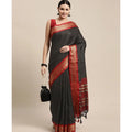 Snuggle Spot Women's Cotton Silk Checkered Saree With Unstitched Blouse 5.5Mtr (Black)