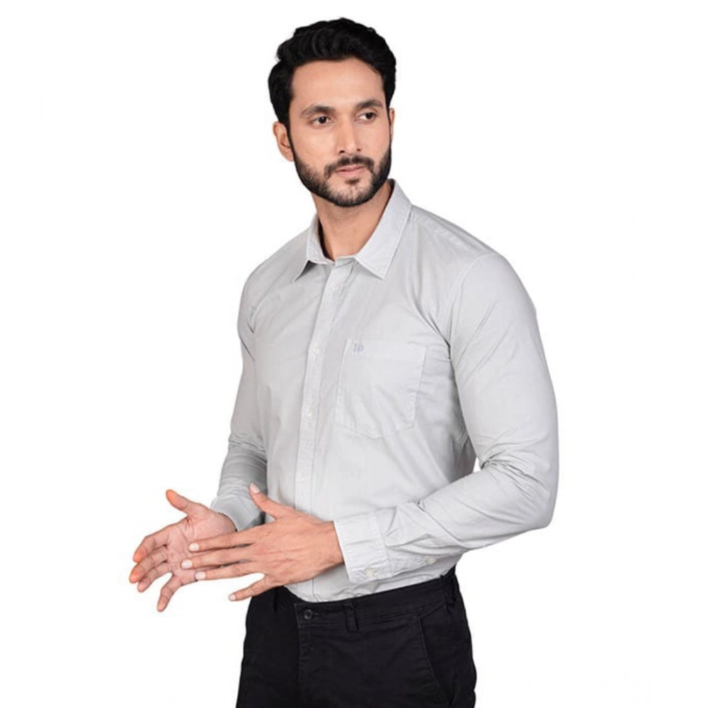 Snuggle Spot Men's Casual Cotton Full Sleeve Solid Shirt (Grey)