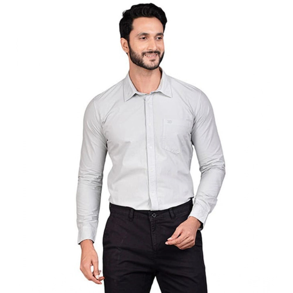 Snuggle Spot Men's Casual Cotton Full Sleeve Solid Shirt (Grey)