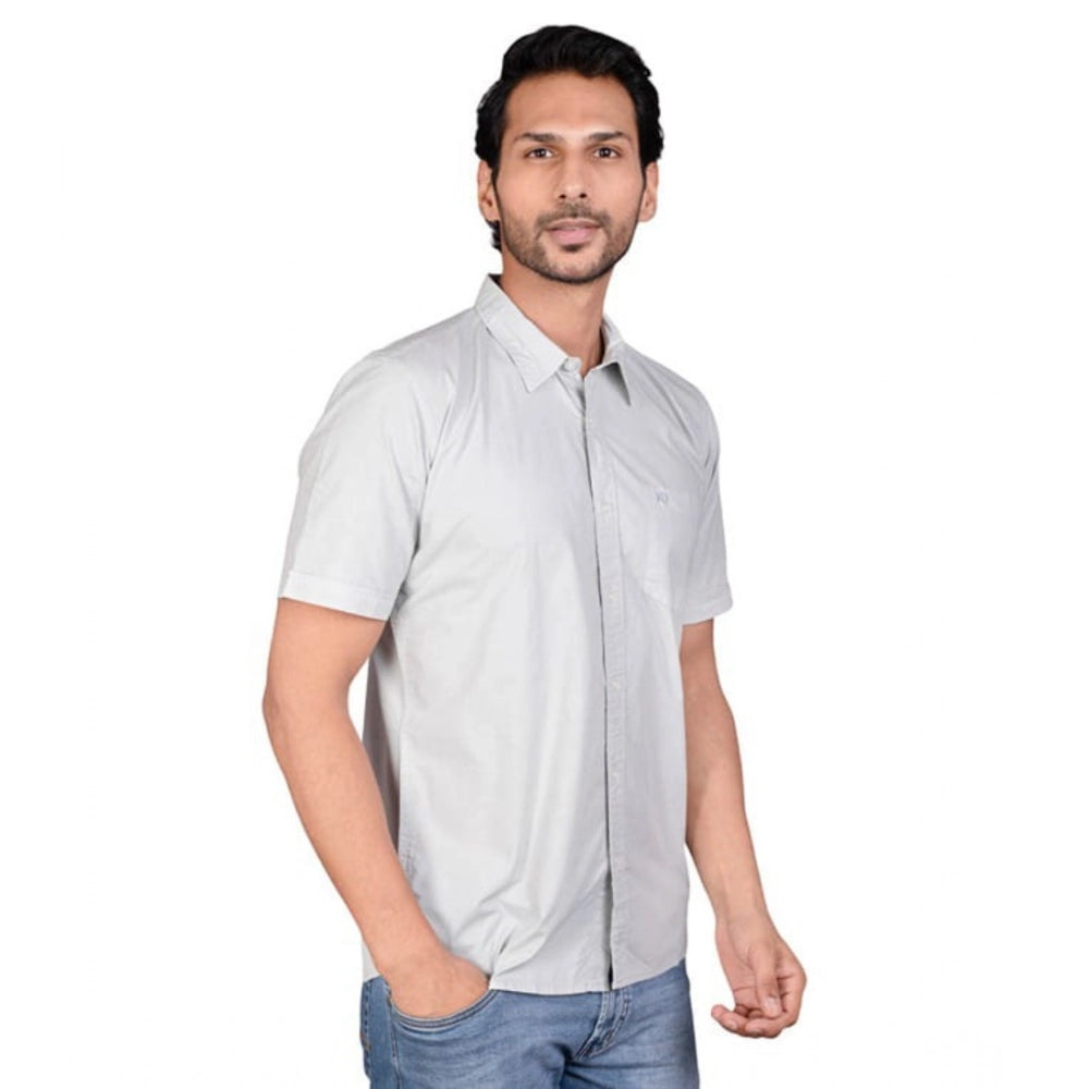 Snuggle Spot Men's Casual Cotton Half Sleeve Solid Shirt (Grey)