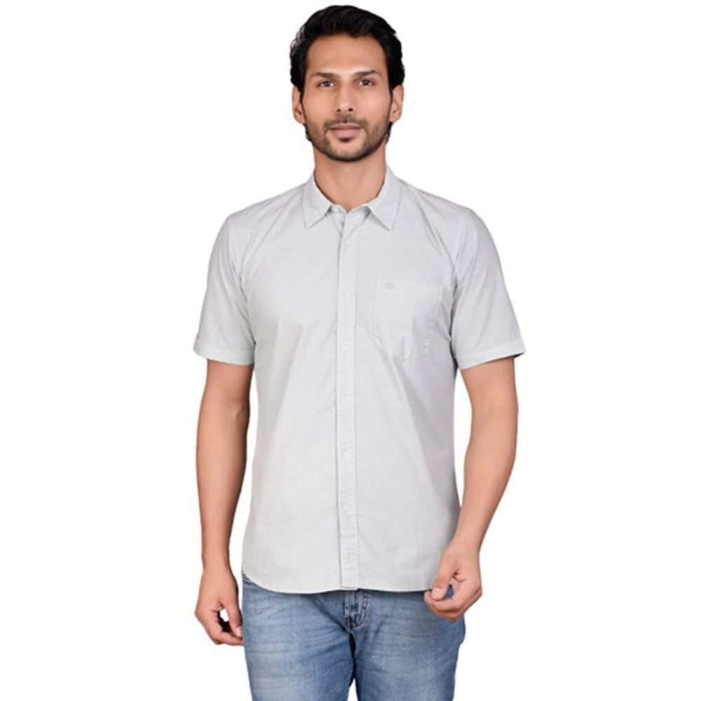 Snuggle Spot Men's Casual Cotton Half Sleeve Solid Shirt (Grey)
