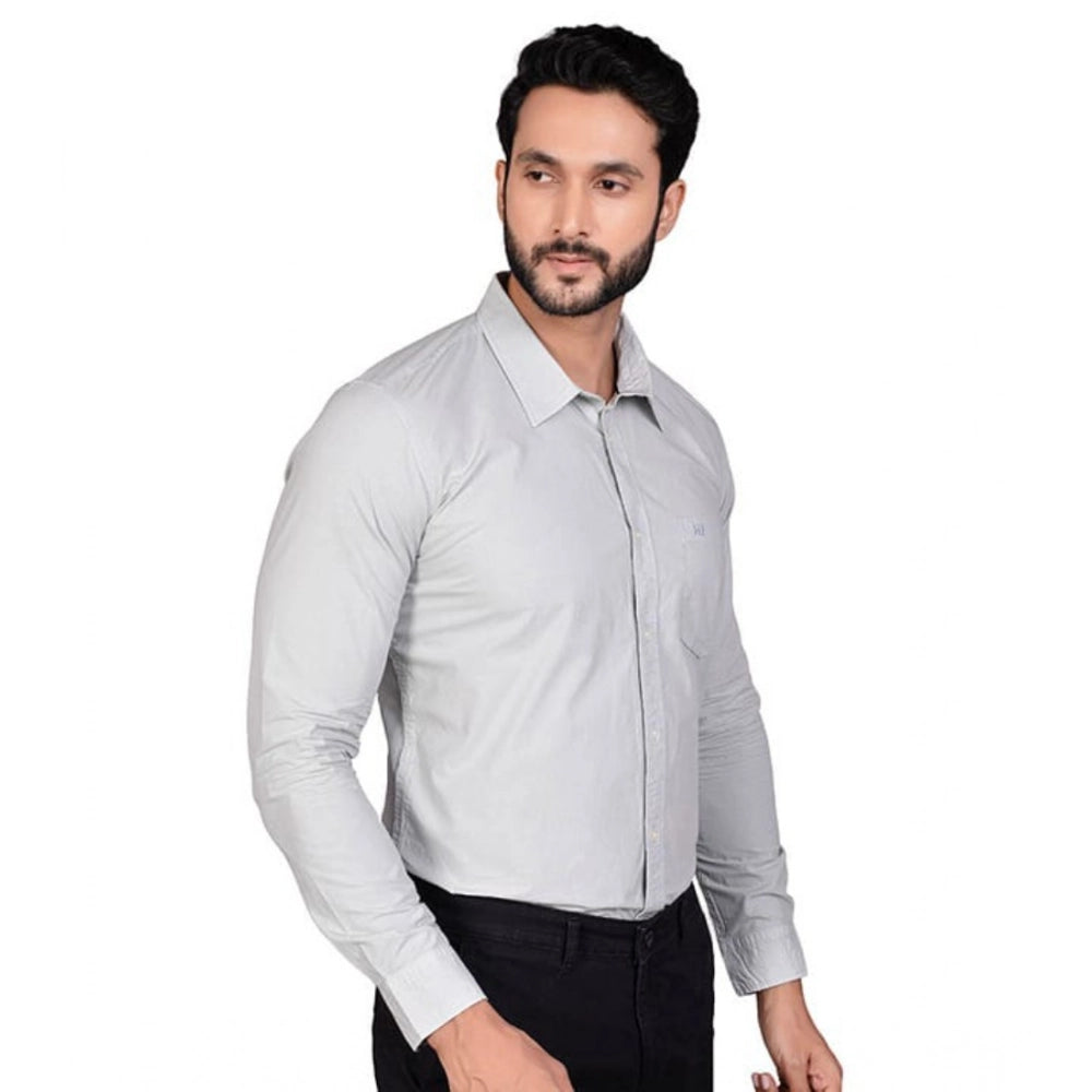 Snuggle Spot Men's Casual Cotton Full Sleeve Solid Shirt (Grey)