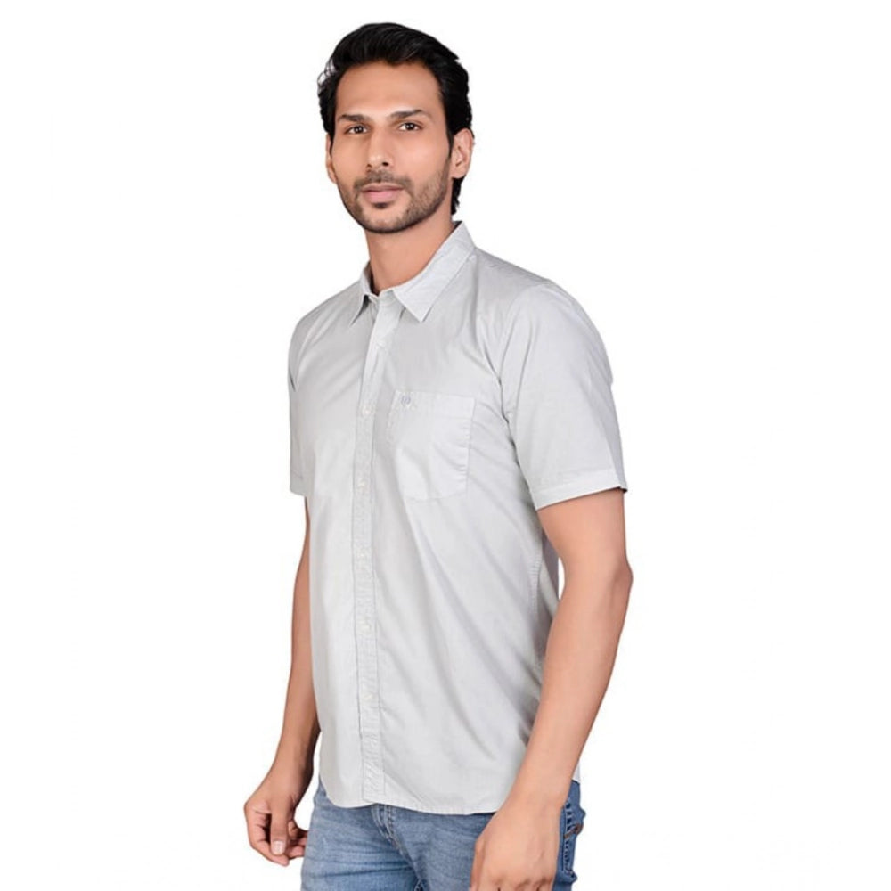 Snuggle Spot Men's Casual Cotton Half Sleeve Solid Shirt (Grey)