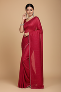 Snuggle Spot Women's Vichitra Silk Striped Saree With Unstitched Blouse 5.5Mtr (Pink)