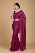 Snuggle Spot Women's Vichitra Silk Striped Saree With Unstitched Blouse 5.5Mtr (Purple)