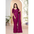 Snuggle Spot Women's Vichitra Silk Striped Saree With Unstitched Blouse 5.5Mtr (Purple)