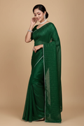 Snuggle Spot Women's Vichitra Silk Striped Saree With Unstitched Blouse 5.5Mtr (Green)