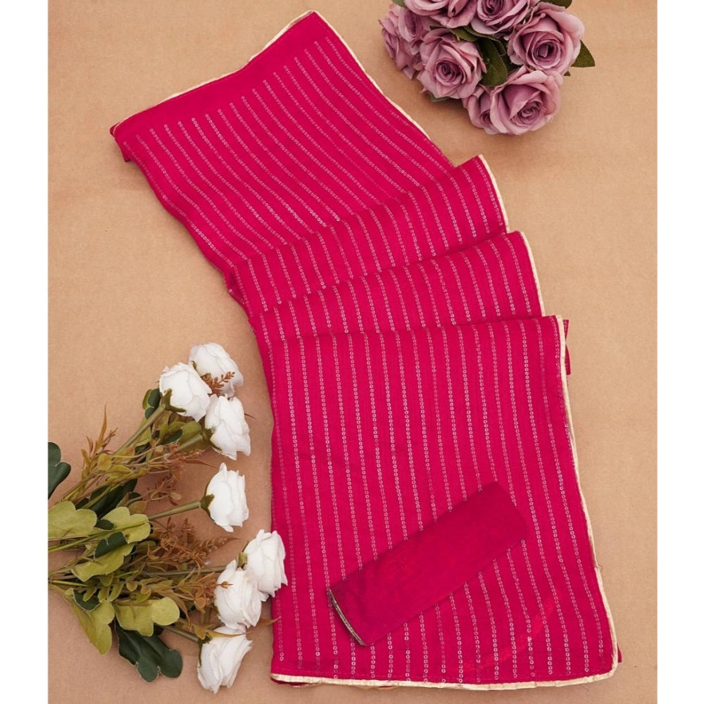 Snuggle Spot Women's Vichitra Silk Striped Saree With Unstitched Blouse 5.5Mtr (Pink)