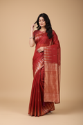 Snuggle Spot Women's Linen Cotton Printed Saree With Unstitched Blouse 5.5Mtr (Red)