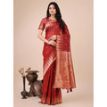Snuggle Spot Women's Linen Cotton Printed Saree With Unstitched Blouse 5.5Mtr (Red)