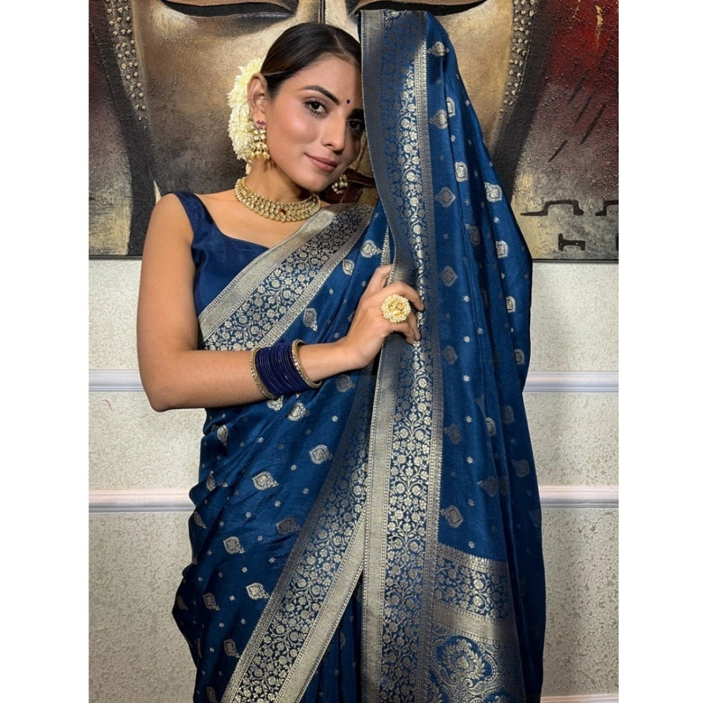 Snuggle Spot Women's Silk Printed Saree With Unstitched Blouse 5.5Mtr (Rama)