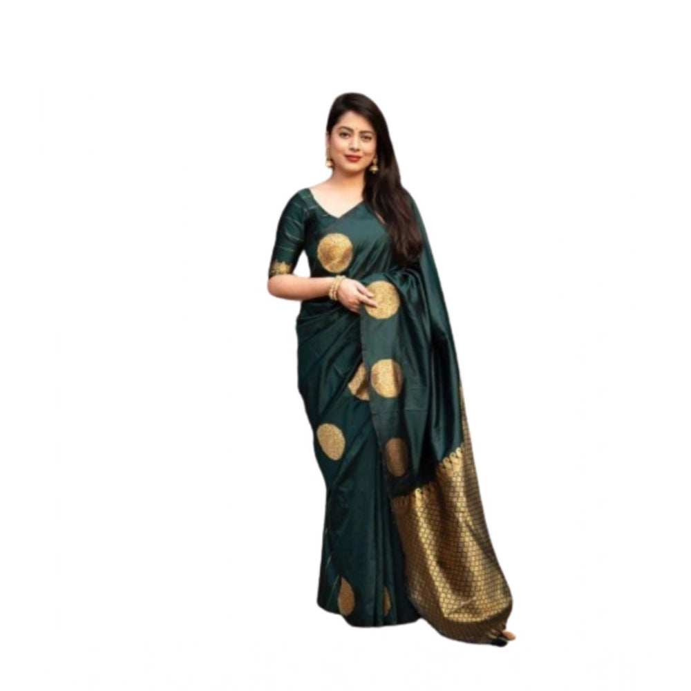 Snuggle Spot Women's Silk Printed Saree With Unstitched Blouse 5.5Mtr (Green)