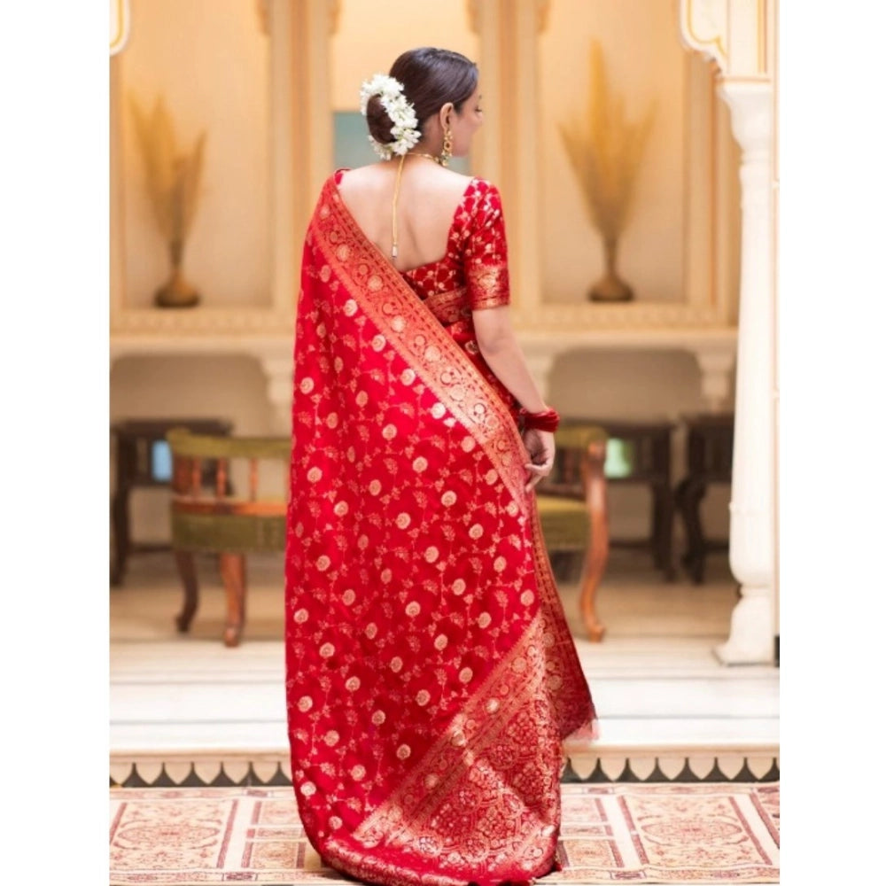 Snuggle Spot Women's Silk Printed Saree With Unstitched Blouse 5.5Mtr (Red)