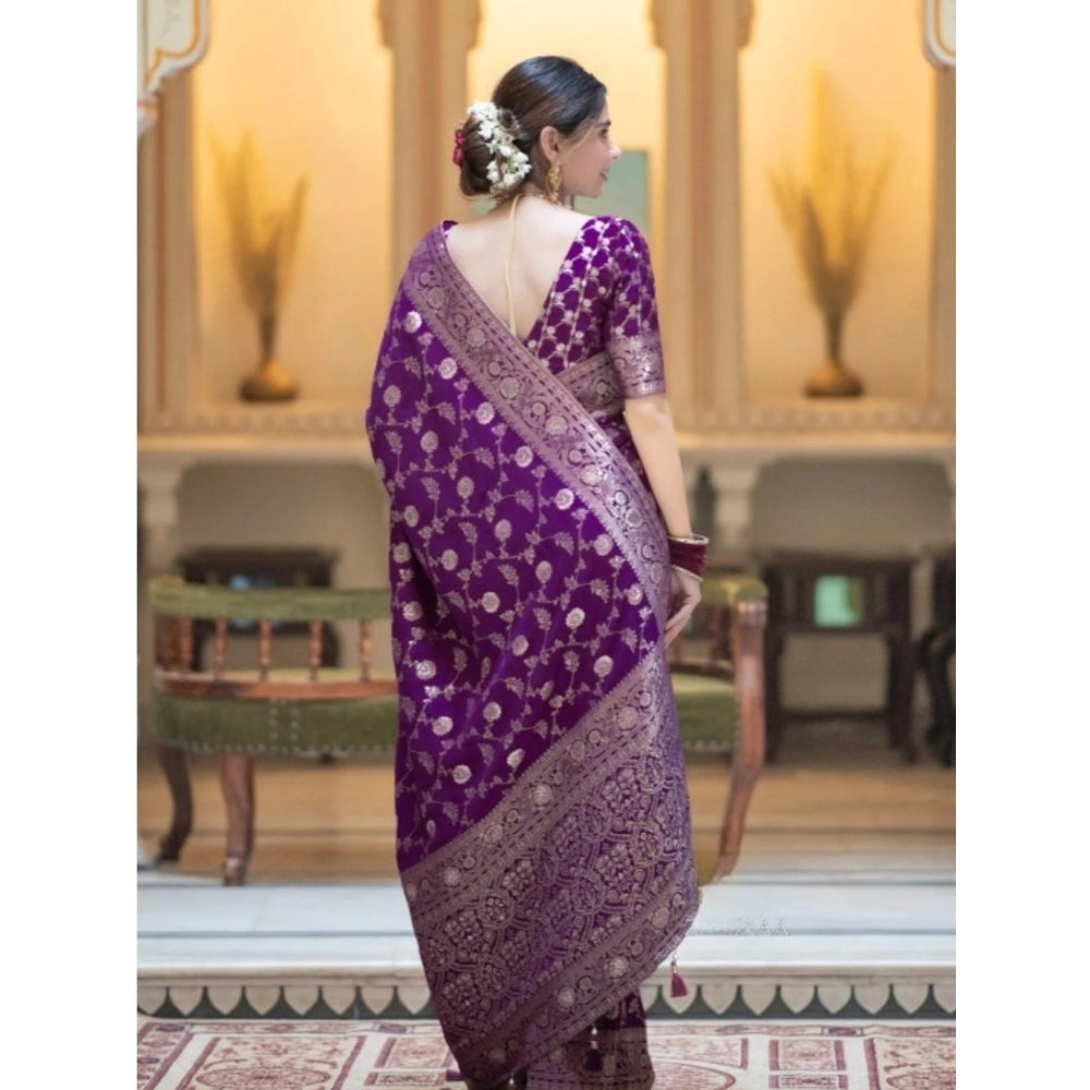 Snuggle Spot Women's Silk Printed Saree With Unstitched Blouse 5.5Mtr (Purple)
