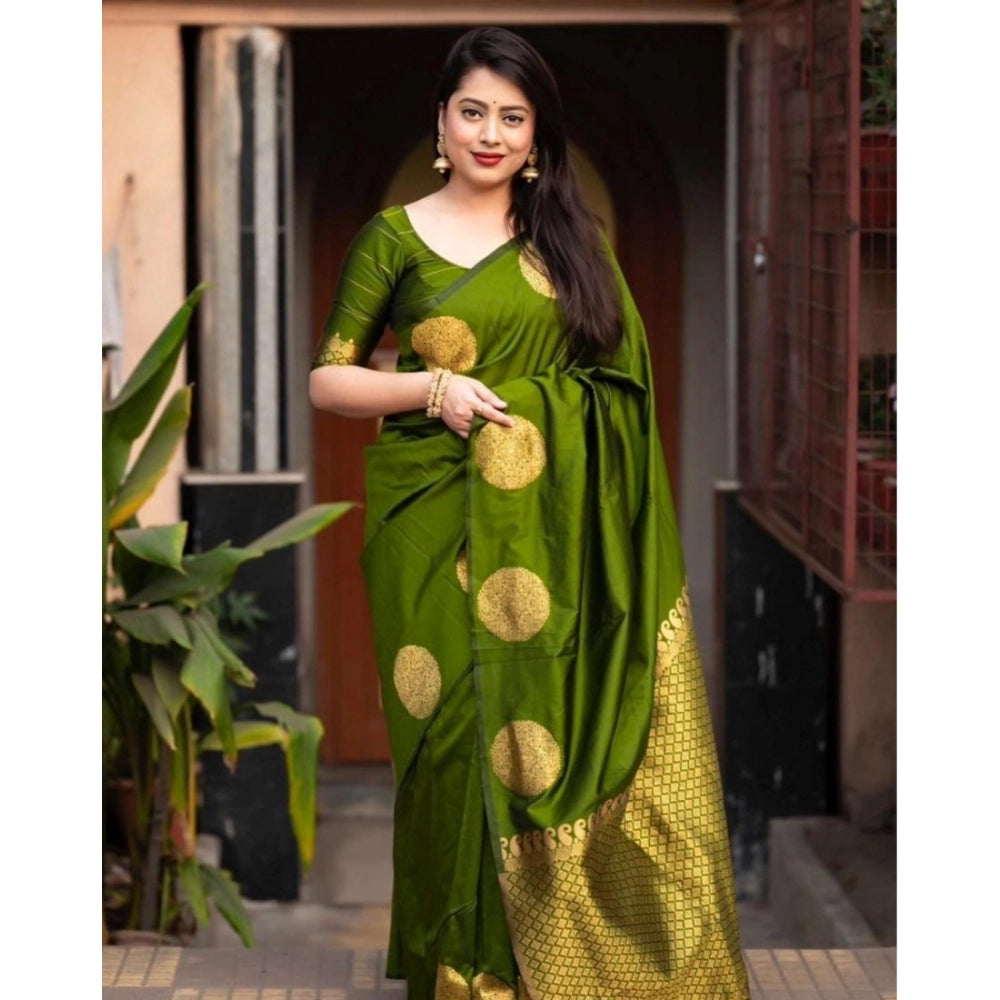 Snuggle Spot Women's Silk Printed Saree With Unstitched Blouse 5.5Mtr (Green)