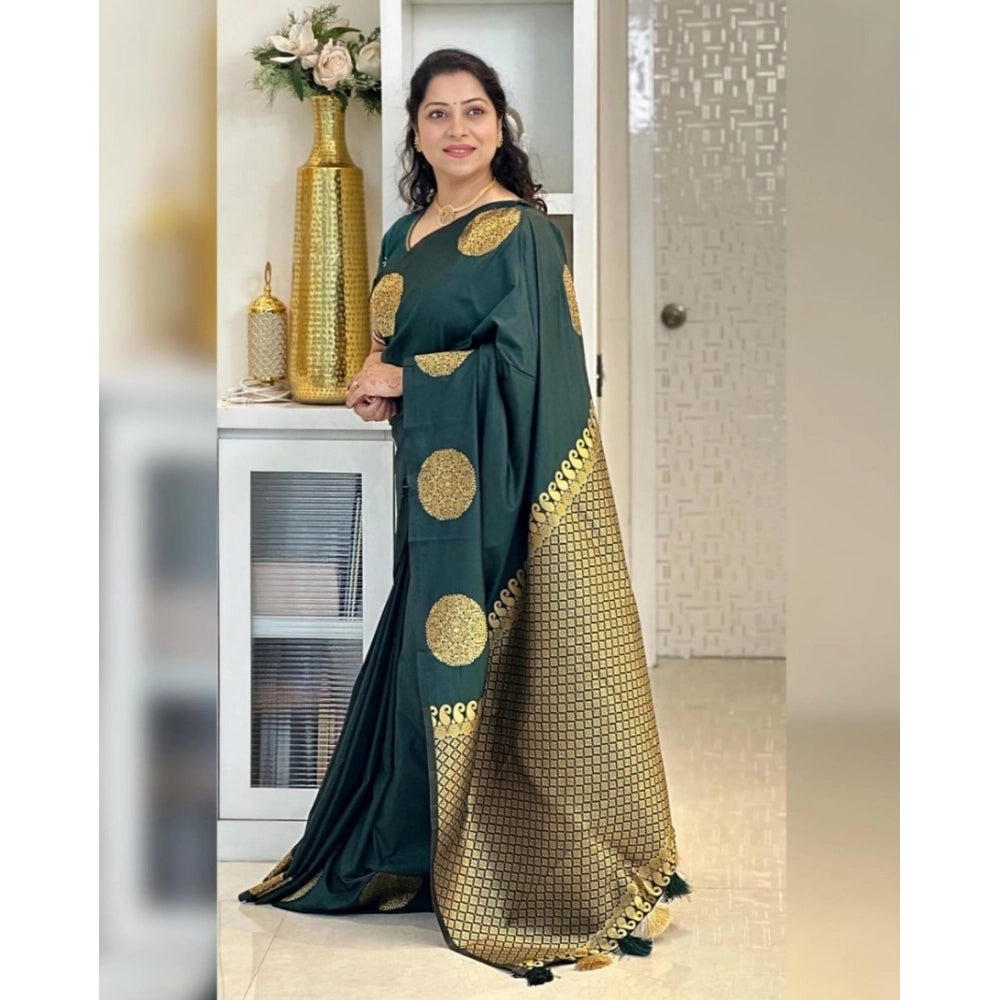 Snuggle Spot Women's Silk Printed Saree With Unstitched Blouse 5.5Mtr (Green)