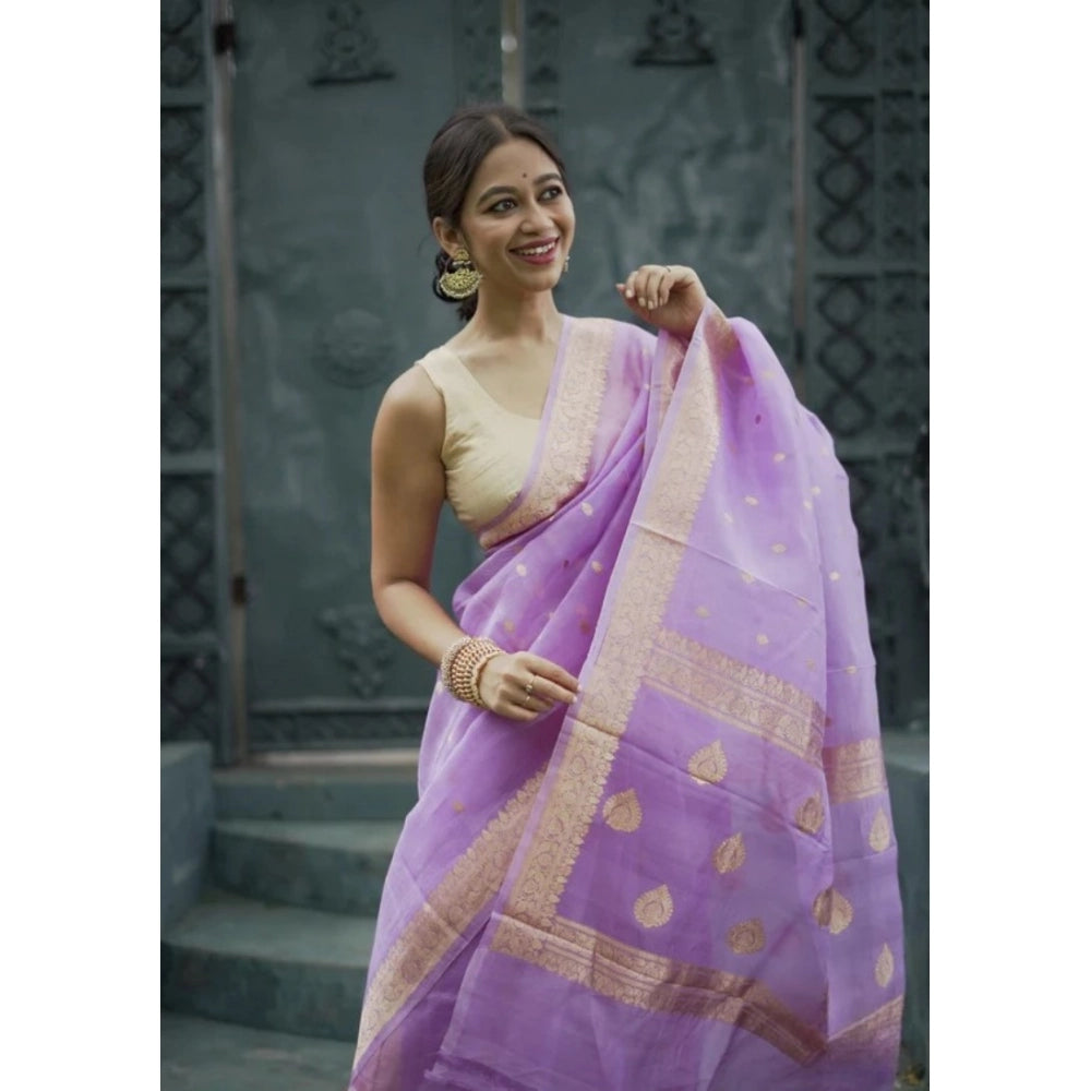 Snuggle Spot Women's Cotton  Printed Saree With Unstitched Blouse 5.5Mtr (Lavender)