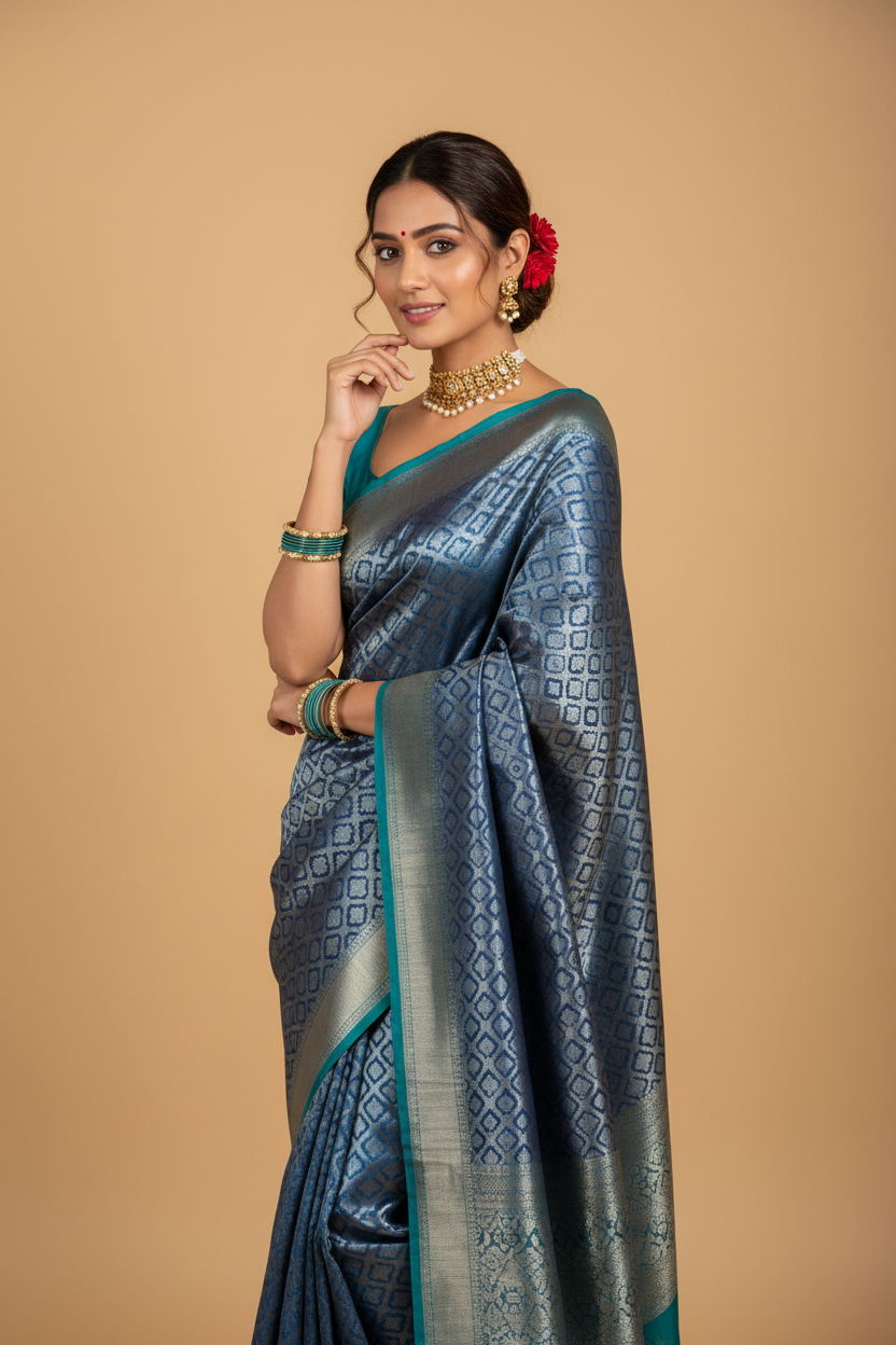 Snuggle Spot Women's Silk Printed Saree With Unstitched Blouse 5.5Mtr (Rama)
