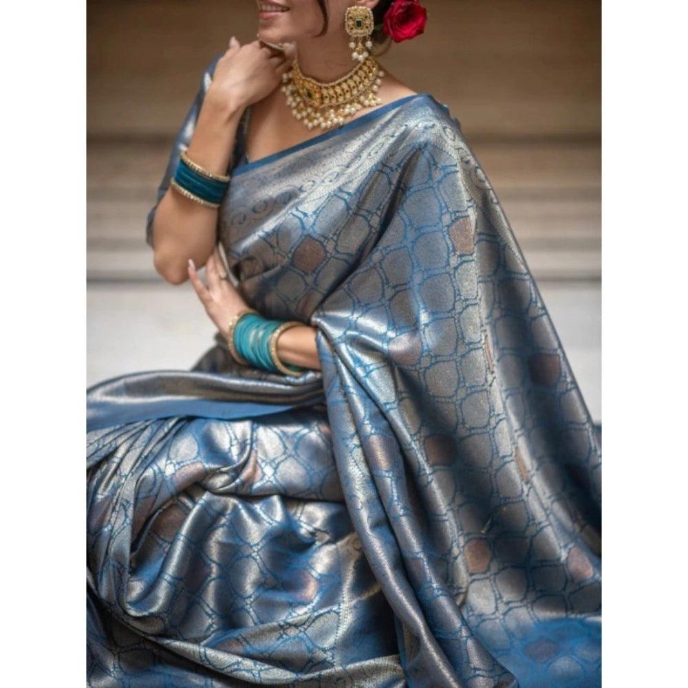 Snuggle Spot Women's Silk Printed Saree With Unstitched Blouse 5.5Mtr (Rama)