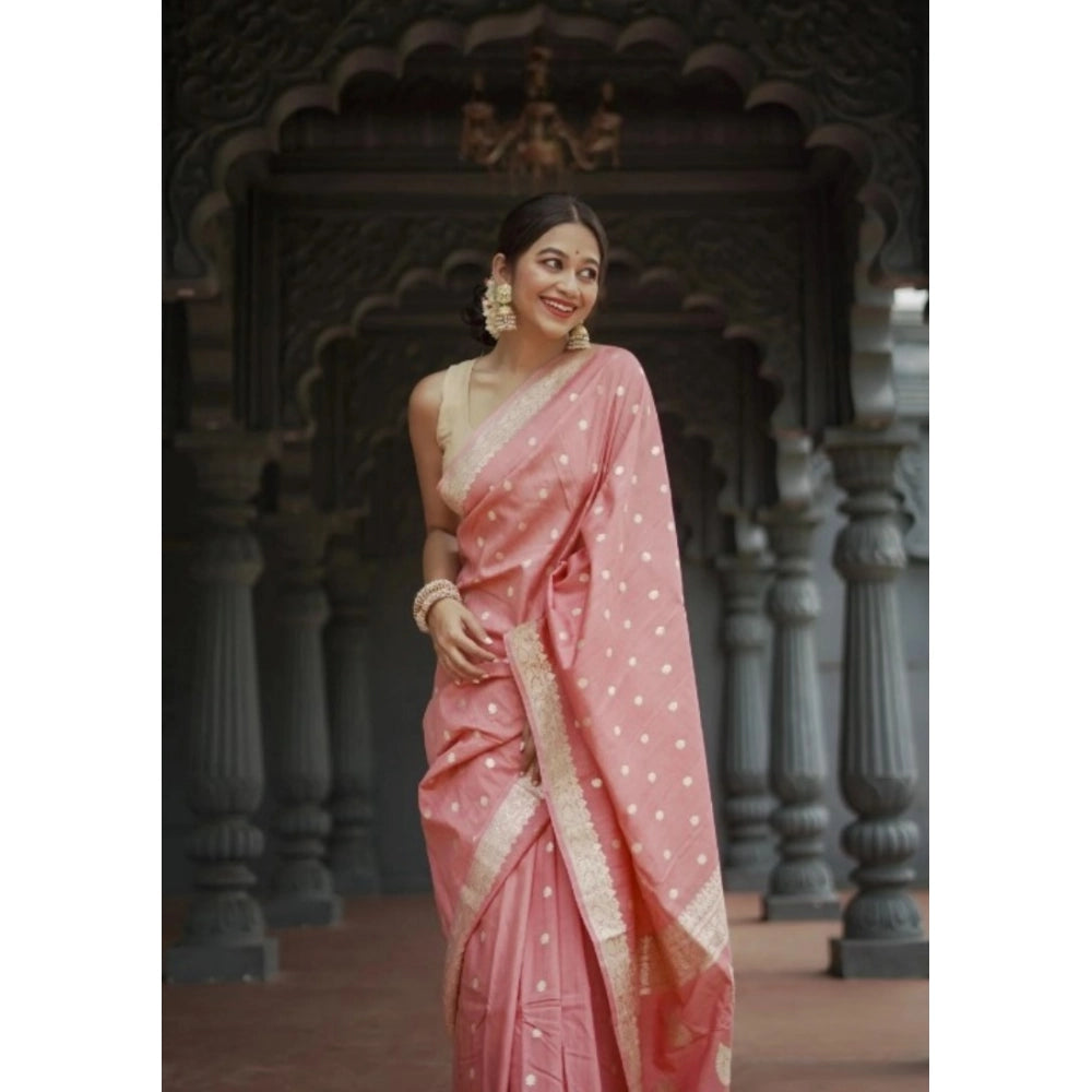 Snuggle Spot Women's Cotton  Printed Saree With Unstitched Blouse 5.5Mtr (Peach)