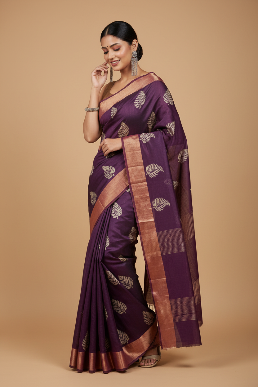 Snuggle Spot Women's Silk Printed Saree With Unstitched Blouse 5.5Mtr (Purple)