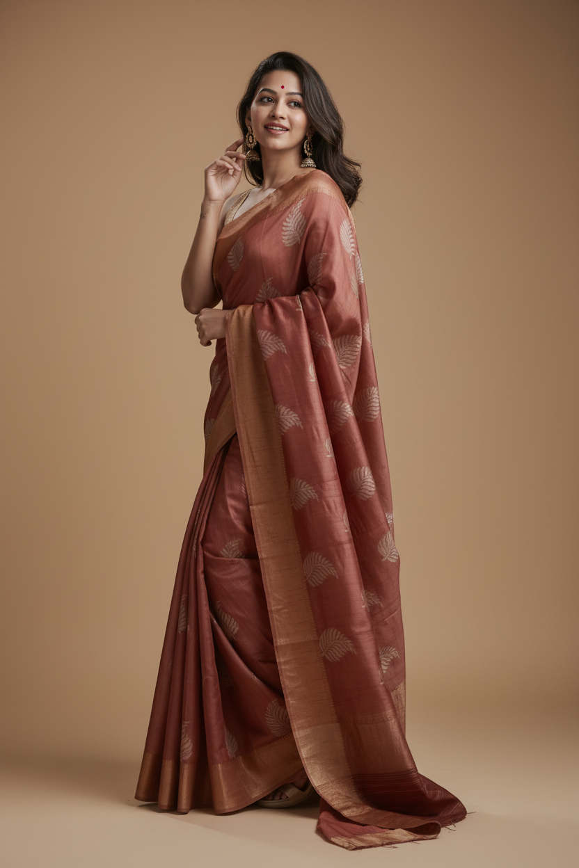Snuggle Spot Women's Silk Printed Saree With Unstitched Blouse 5.5Mtr (Maroon)