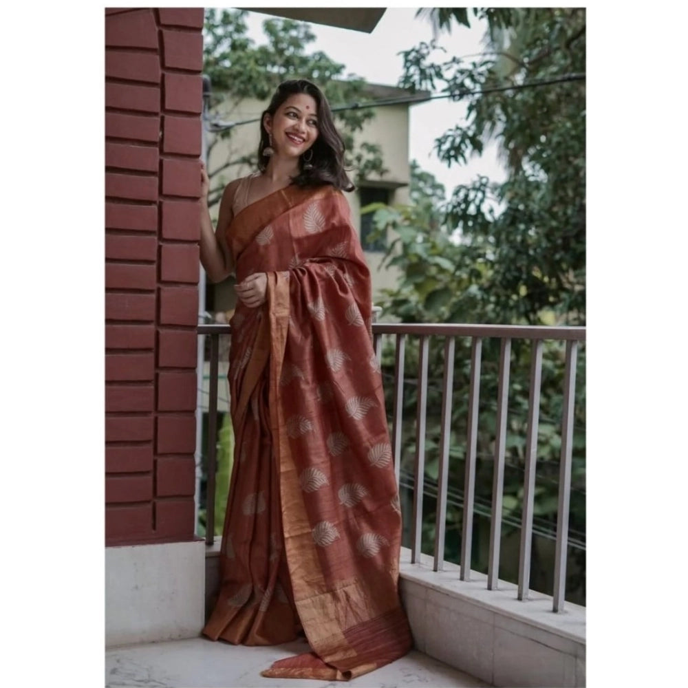 Snuggle Spot Women's Silk Printed Saree With Unstitched Blouse 5.5Mtr (Maroon)