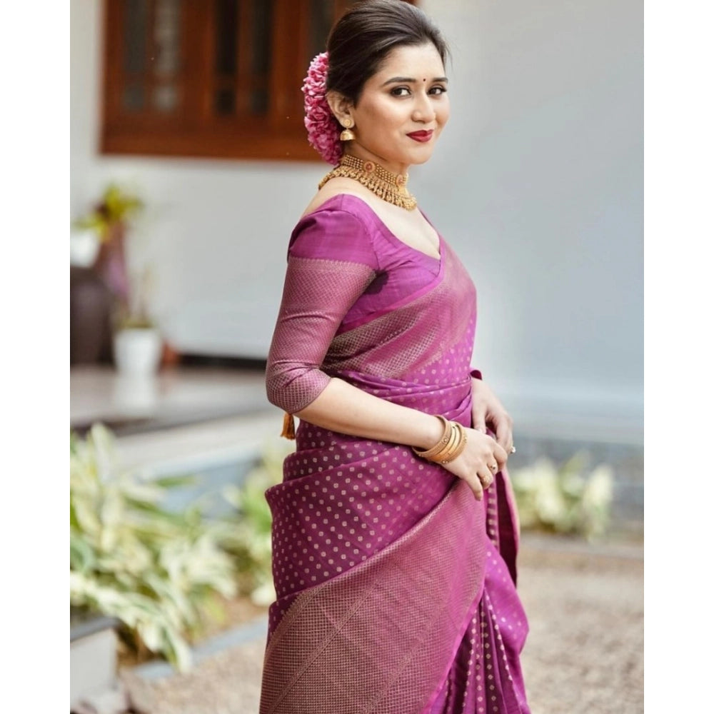 Snuggle Spot Women's Silk Printed Saree With Unstitched Blouse 5.5Mtr (Purple)