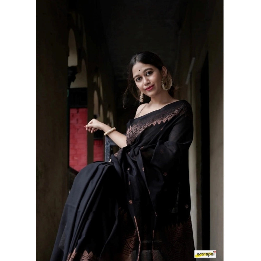 Snuggle Spot Women's Silk Printed Saree With Unstitched Blouse 5.5Mtr (Black)