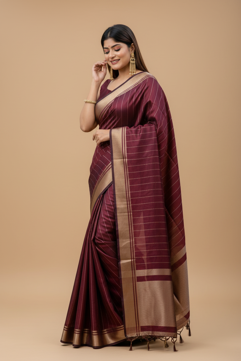 Snuggle Spot Women's Silk Printed Saree With Unstitched Blouse 5.5Mtr (Maroon)