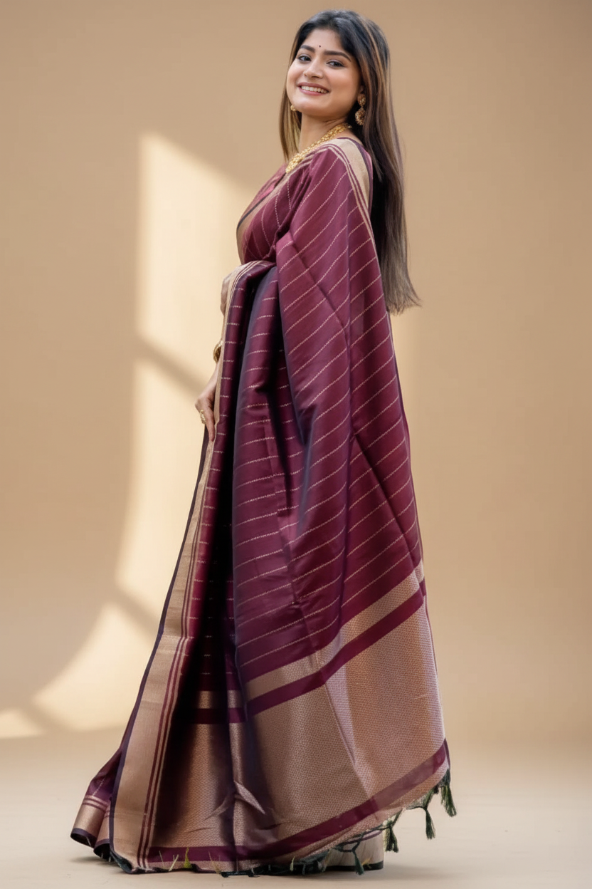 Snuggle Spot Women's Silk Printed Saree With Unstitched Blouse 5.5Mtr (Maroon)