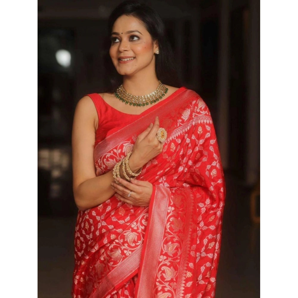Snuggle Spot Women's Silk Printed Saree With Unstitched Blouse 5.5Mtr (Orange)